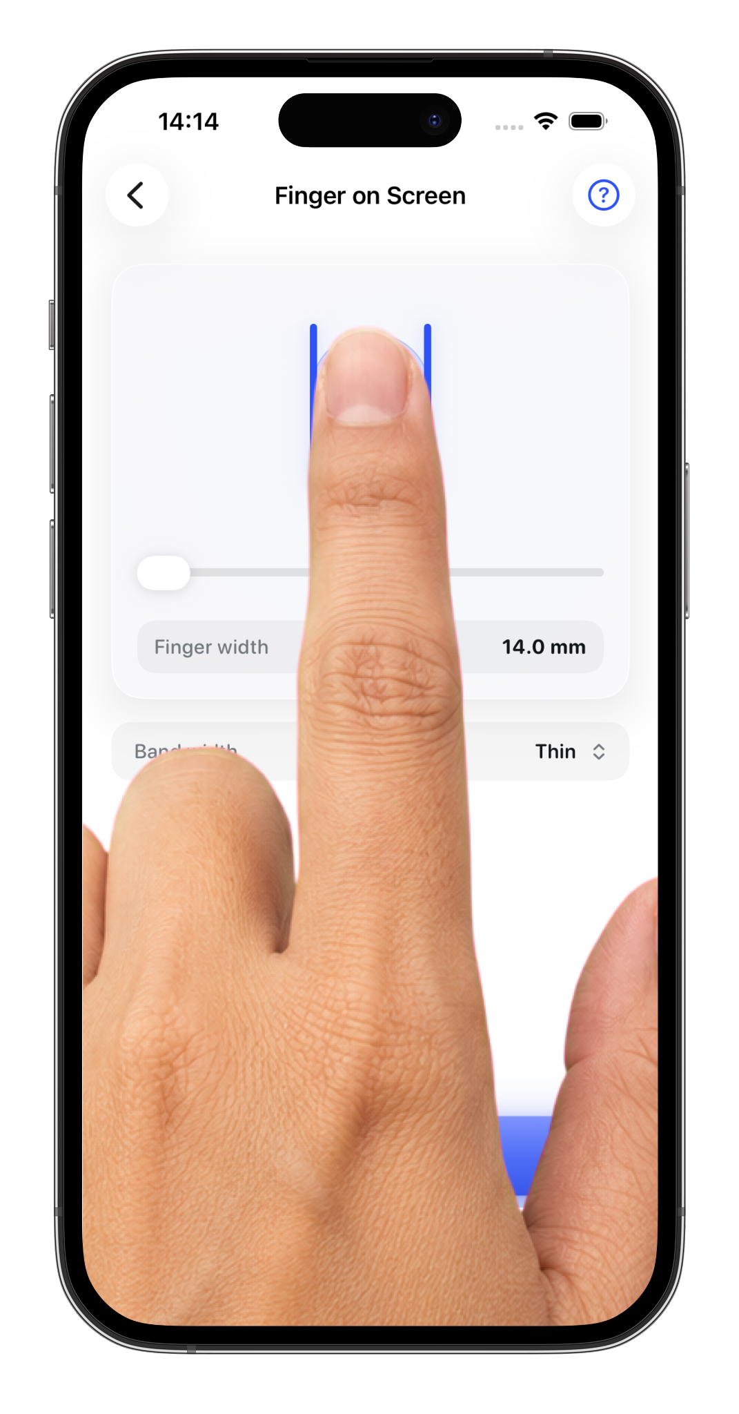 Ring Sizer app measuring a finger on screen